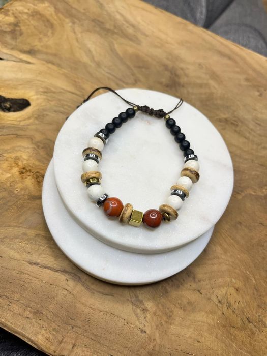 Bransoleta męska,jaspis czerwony,magnezyt