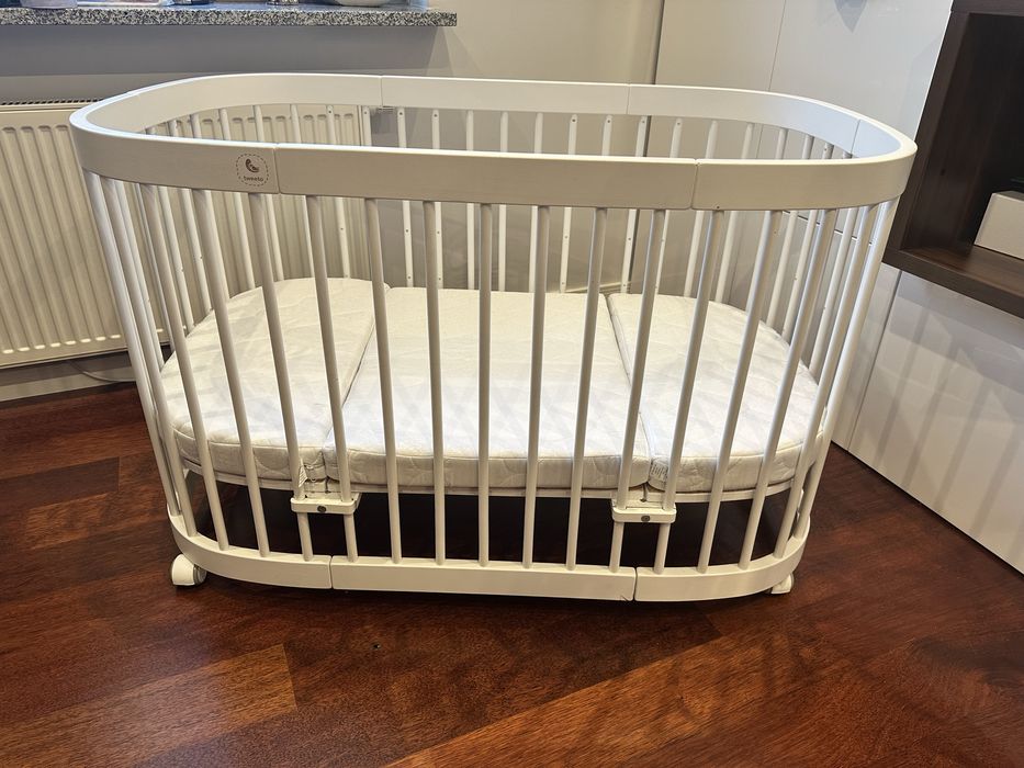 Łóżeczko Tweeto 7w1, biale, z materacem