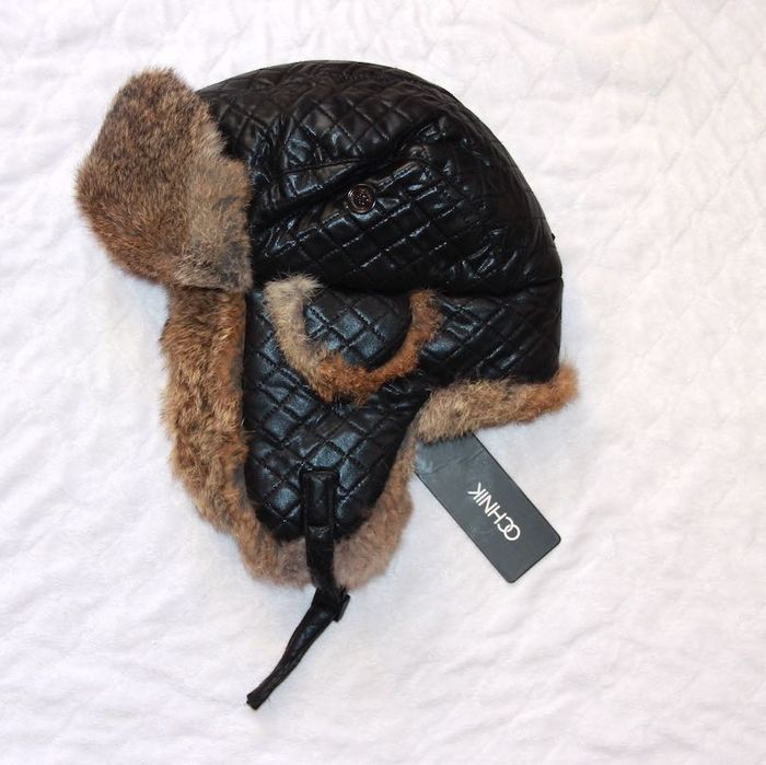 OCHNIK czapka Kamczatka męska czarna futerko królik futrzana skóra
