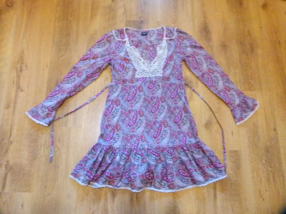 Oasis sukienka Boho wzorki koronkowe wstawki rozm 34 XS