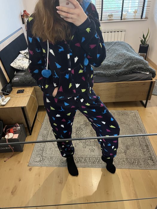 Granatowy polarowy ciepły kombinezon onesie piżama loungeable  M