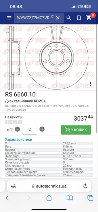 Гальма volkswagen Sharan