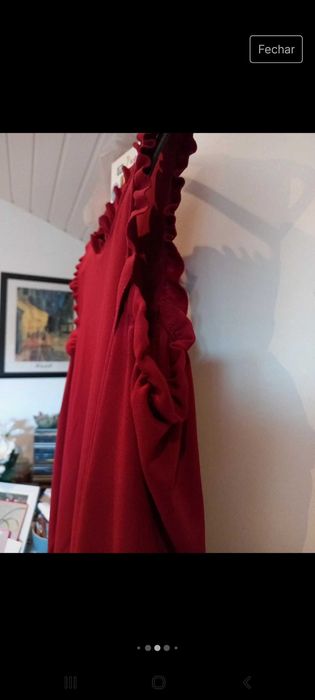 Vestido vermelho, de ombros à mostra, manga 3/4 - M - Fashion