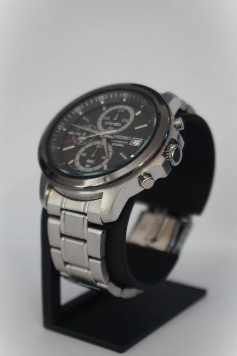 Męski zegarek Seiko Chronograph 7T92 – Czarna tarcza, stal nierdzewna, stan bdb!