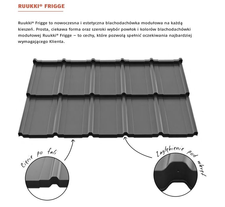 Blachodachówka modułowa Ruukki Frigge ,pural BT mat , crown bt ,rough