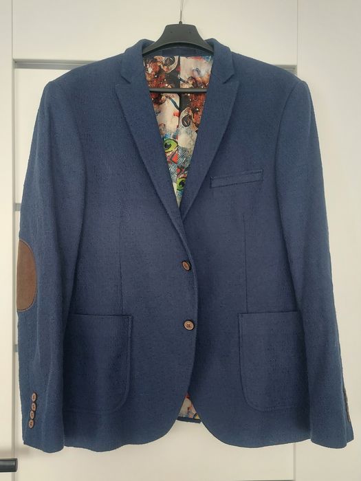 Marynarka męska granatowa bawełna casual taliowana rozmiar 56