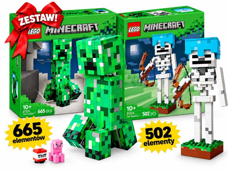 ZESTAW! Nowe LEGO MINECRAFT Creeper + Szkielet z łukiem 21276 21594 |Oryginalne|
