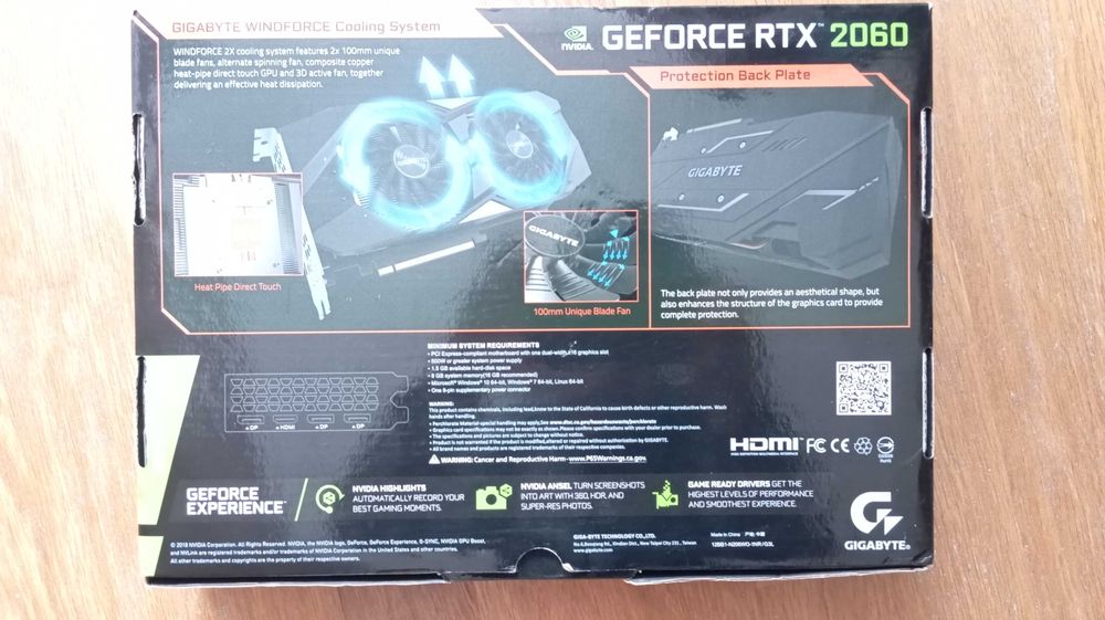 GIGABYTE RTX 2060 Windforce OC 6GB - Para reparação ou peças