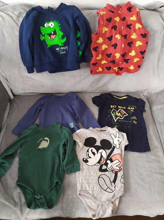 Paczka 14 92 chłopiec bluza body t-shirt kamizelka Mickey, dino, smok
