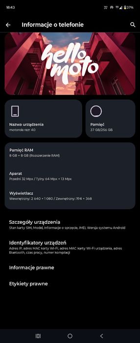 Motorola RAZR 40 8gb/256gb możliwość rozbudowy do 16gb ram, gwarancja