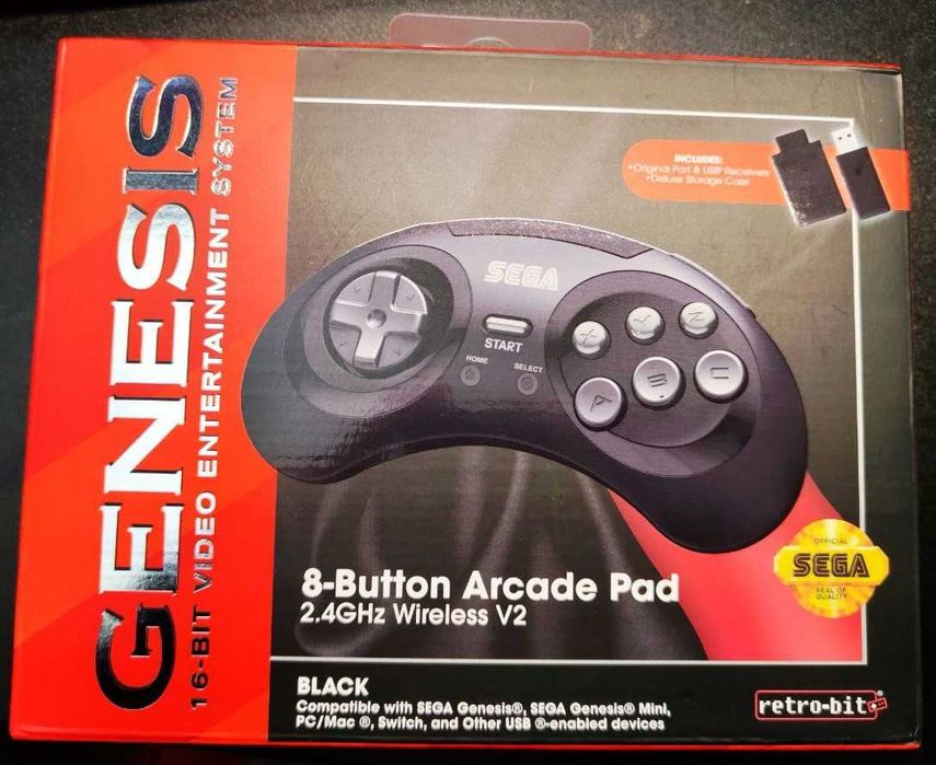 Retro-Bit 2.4GHz Wireless Controller 8-Button Sega Genesis/Mini Black