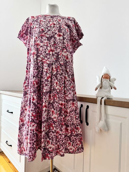 Sukienka midi rozowa rozmuar 46 z paskiem bawelna