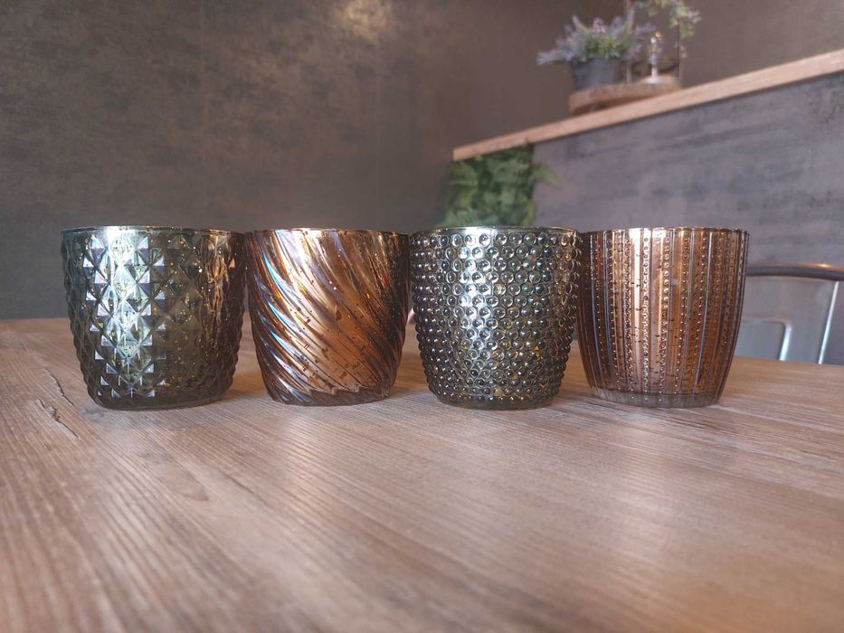 świecznik szklany - 3 sztuki brąz/zieleń