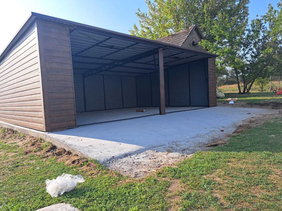Garaż Blaszany GRAFITOWY + Bramy Uchylne - Garaże Blaszane - Maj-Blach