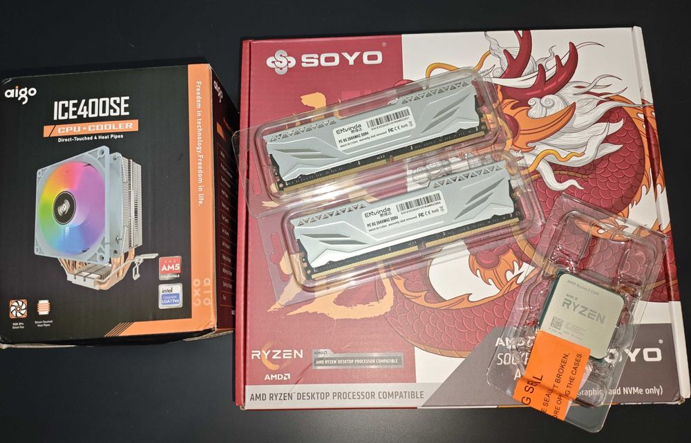 Ryzen 5 5500, B450M SOYO, 16(2x8) ГБ DDR4 2666Mhz CL18, кулер комплект