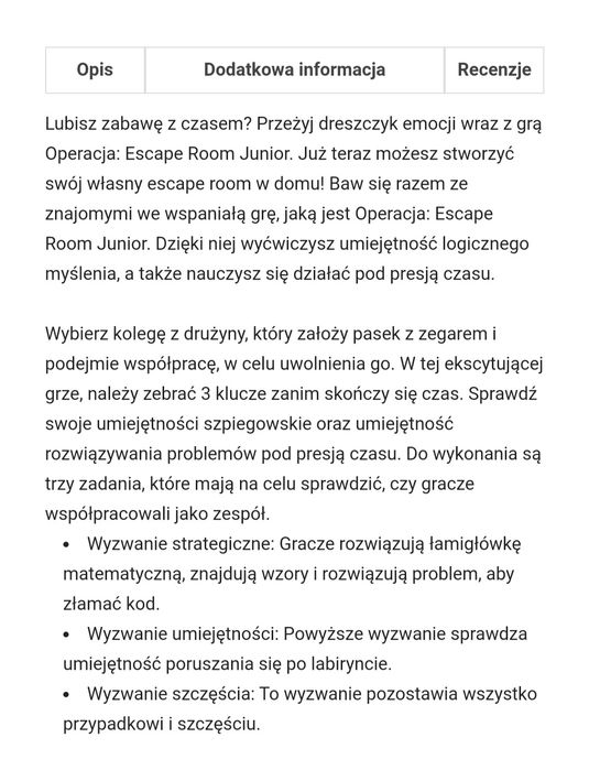 Operacja Escape Room Junior gra familijna dla dzieci 6+