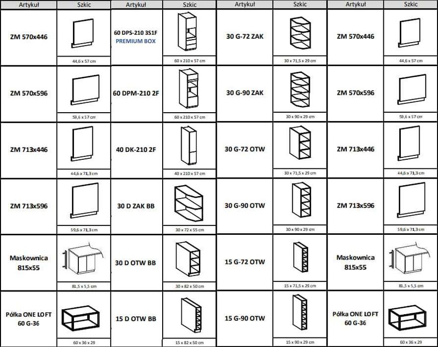 Zestaw "B" mebli kuchennych Siena 260cm modułowe meble pod wymiar