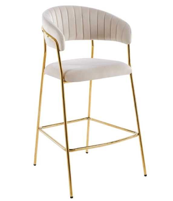 Hoker krzesło barowe GLAM H3-FX velvet beżowy (Riviera 06) / złoty stelaż - 2 sztuki