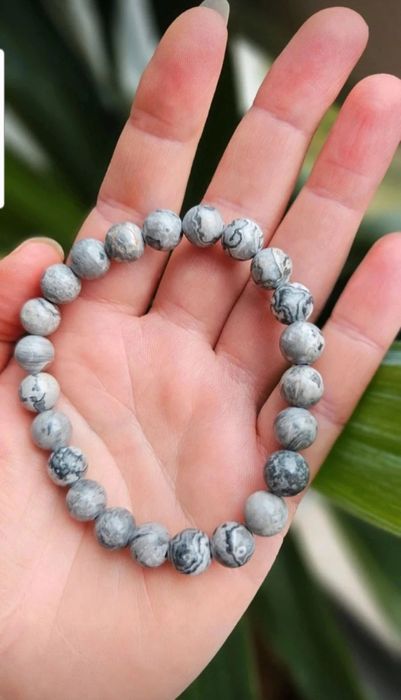Piękna Bransoletka z jaspisu napowegd (Map Stone) 8mm