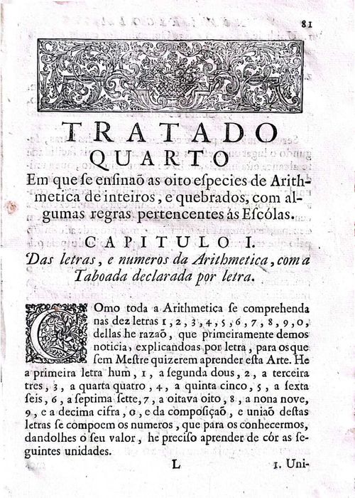 Nova Escola para aprender a ler escrever e contar – 1722 – Capítulos descritivos