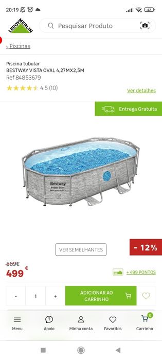 Piscina tubular bestway vista oval 4,27M x 2,5M