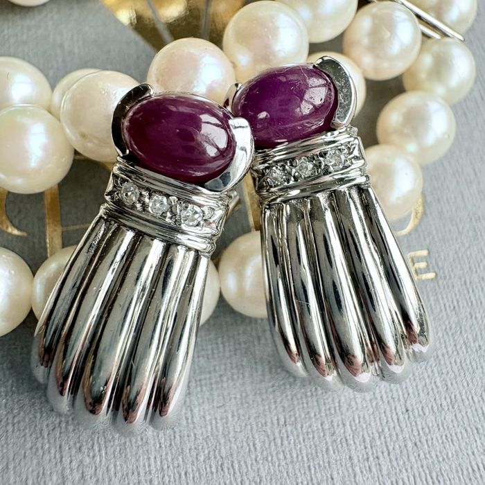 Okazałe retro kolczyki złoto 585 diamenty rubiny 7.17 g Wycena