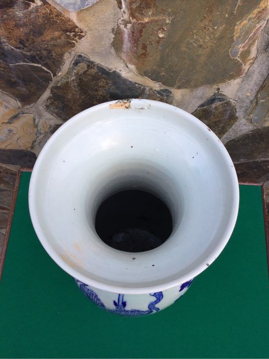 Jarrão Porcelana Celadon Chinesa Séc XVIII 60 cm Pavões China