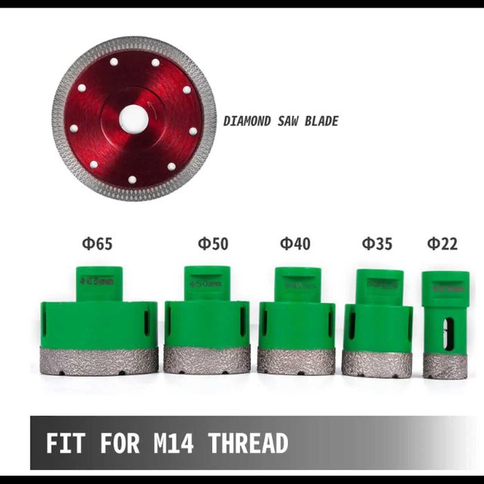 D83- Vevor diamante conjunto de brocas m14 22/35/40/50/65mm