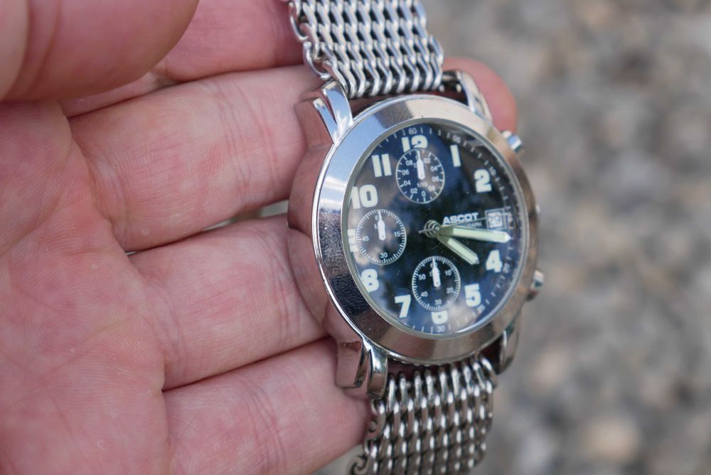 Zegarek Ascot chronograf bransoleta mesh mesz stalowy