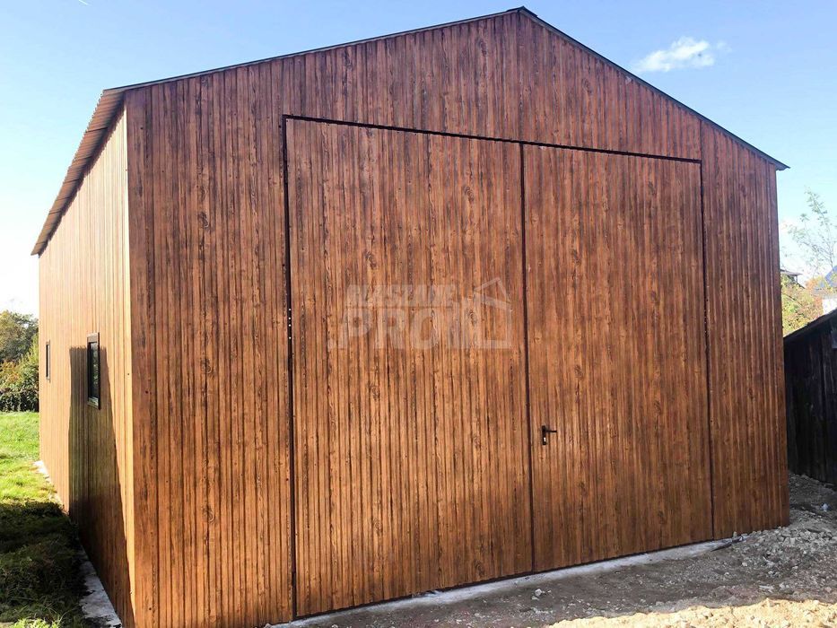 Garaż blaszany 5x9 Brama  3x okno drewnopodobny Dach dwuspadowy GP127