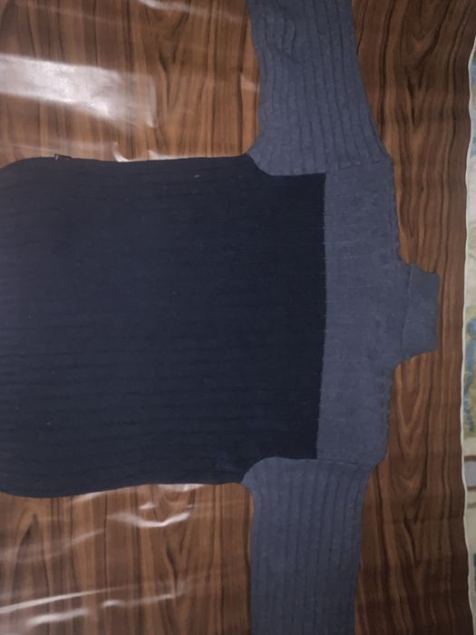 Фірмовий теплий светр темно-синій під шию, 60% вовна р. 54/56 2XL/3XL