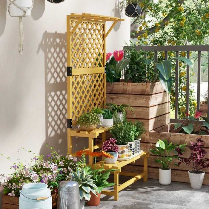 Suporte de Madeira para Plantas - 75x50x166 cm - Natural