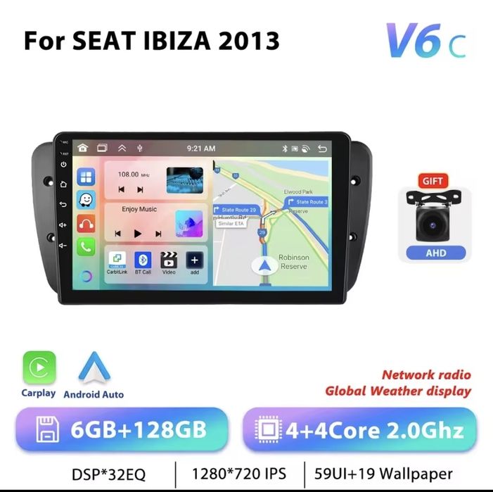 Radio 2din samochodowe podofo 6gb/128gb android seat Ibiza 4, gen. 6j
