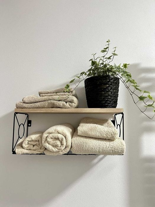 Zestaw 3 jasne półki łazienkowe do kuchni salonu komplet z koszykiem