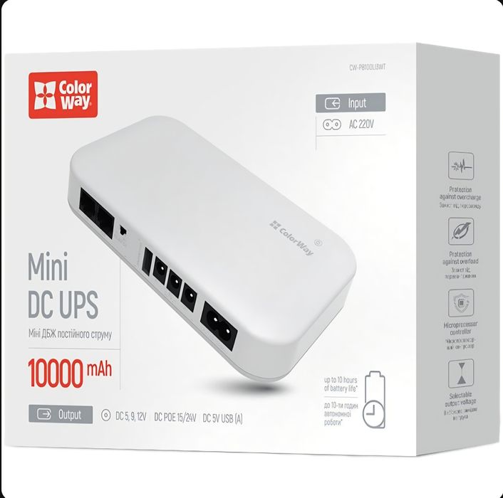ДБЖ для роутера COLORWAY 10000mAh 21W White (CW-PB100LI3WT)