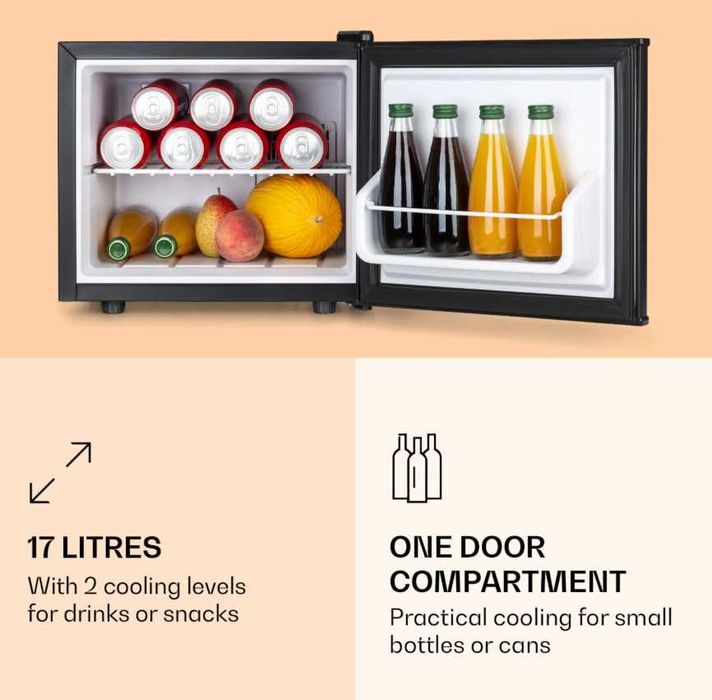 Lodówka srebrna mini lodówka 17L. Klarstein   S-326