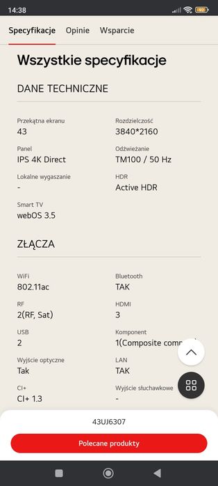 Telewizor LG 43UJ6307