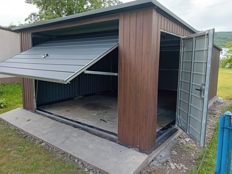 Garaż jednostanowiskowy 4x6 m Dach jednospadowy, Brama uchylna, Drewno