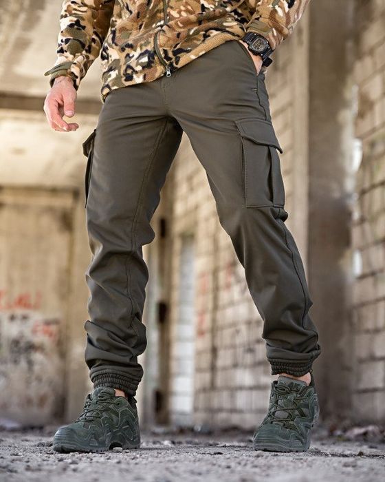 Тактичні Зимові штани-джоггери ХАКІ Олива BANDIT Softshell на ФЛІСІ!