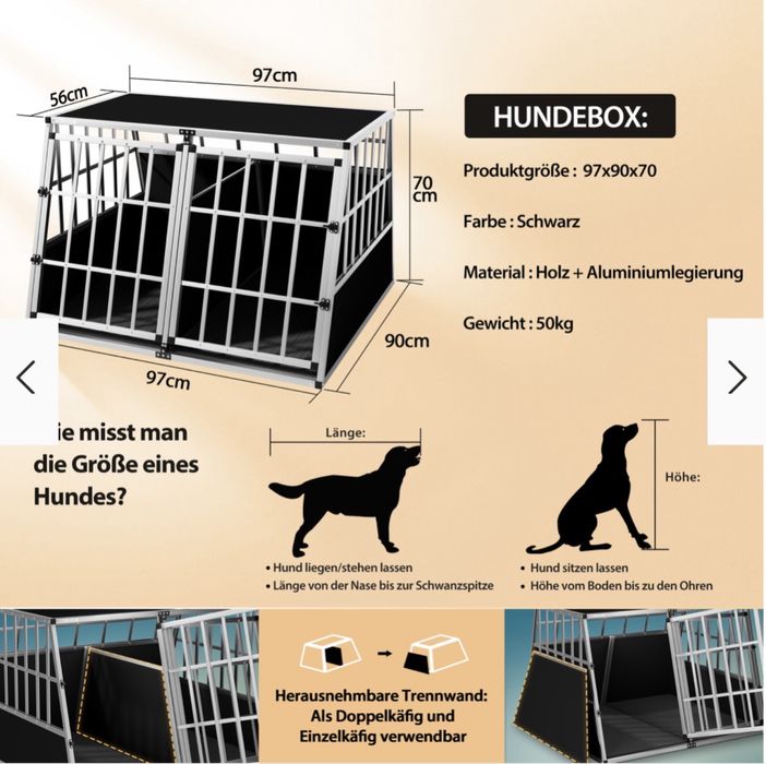 Caixa/Gaiola de transporte Dupla para cães em Aluminio