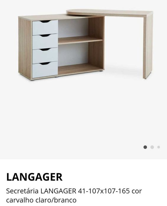 Secretária Angular/Extensível LANGAGER (JYSK) – Carvalho/Branco (Braga)