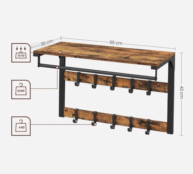 Nowa drewniana półka wisząca organizer