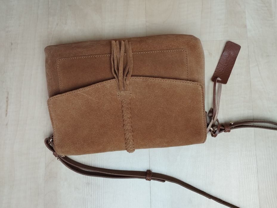 anna field torebka na ramie skorzana brazowa zamsz