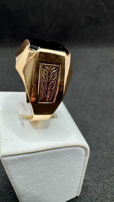 Męski złoty sygnet z czarnym kamieniem 14ct 585, 8,29g, rozmiar: 22
