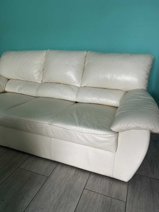 Kanapa ze skóry naturalnej. Kler. 3 osobowa, kolor ecru