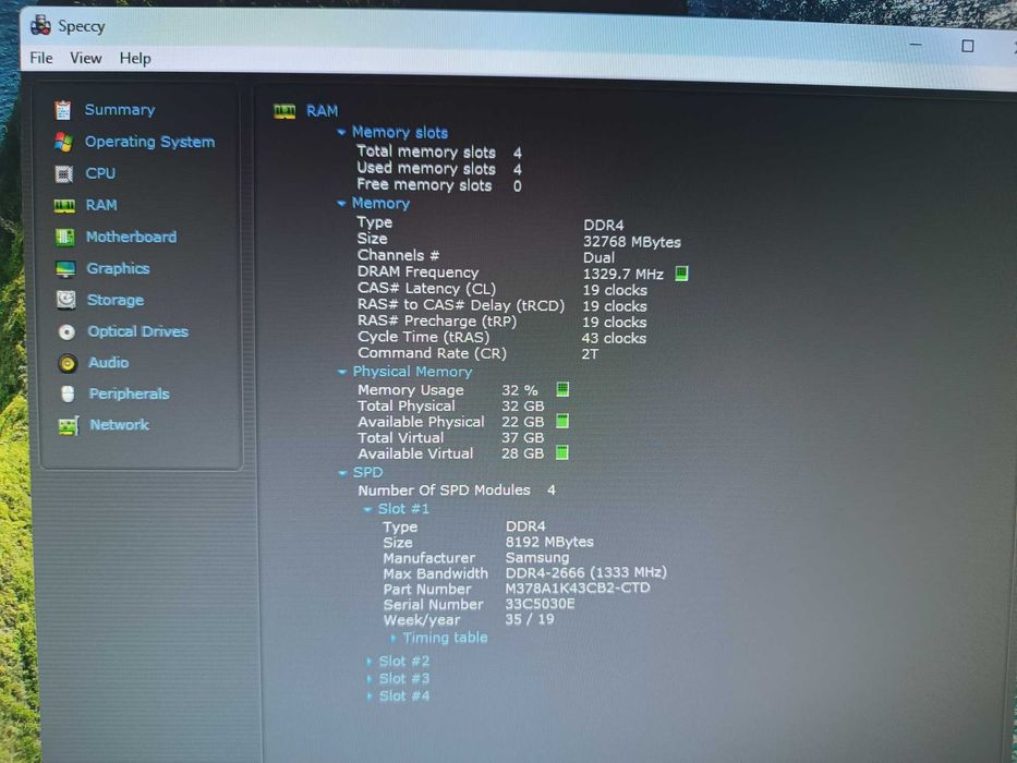 16Gb (2x8Gb) RAM DDR4 2666MHz Samsung