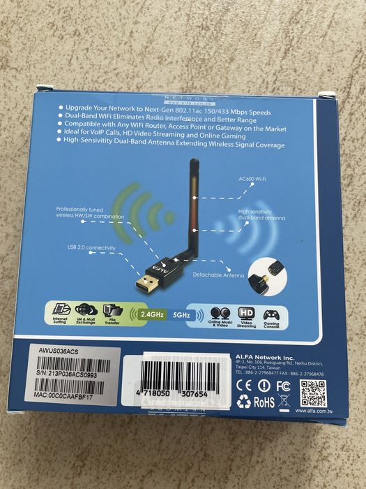 Karta sieciowa ALFA AWUS036ACS AC600 WI-FI ADAPTER 18dBi