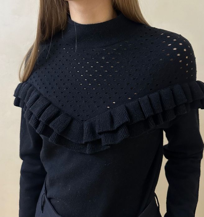 Светер бохо чорний H&M з рюшами свитер чёрный котон осенний теплый S