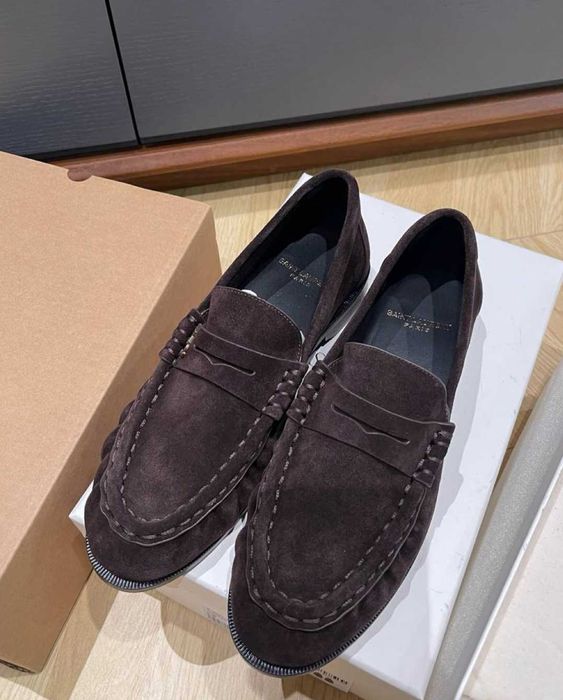 Коричневые лоферы Saint Laurent Le Loafer YSL коричневі лофери замшеві