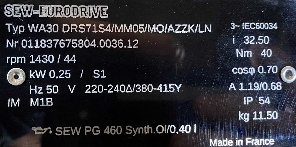 motoreduktor / przekładnia 0,25kW 44obr. 3fazowy SEW